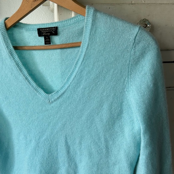 Cashmere Charter Club | Women’s turquoise v-neck long sleeve sweater, size L - Picture 6 of 13